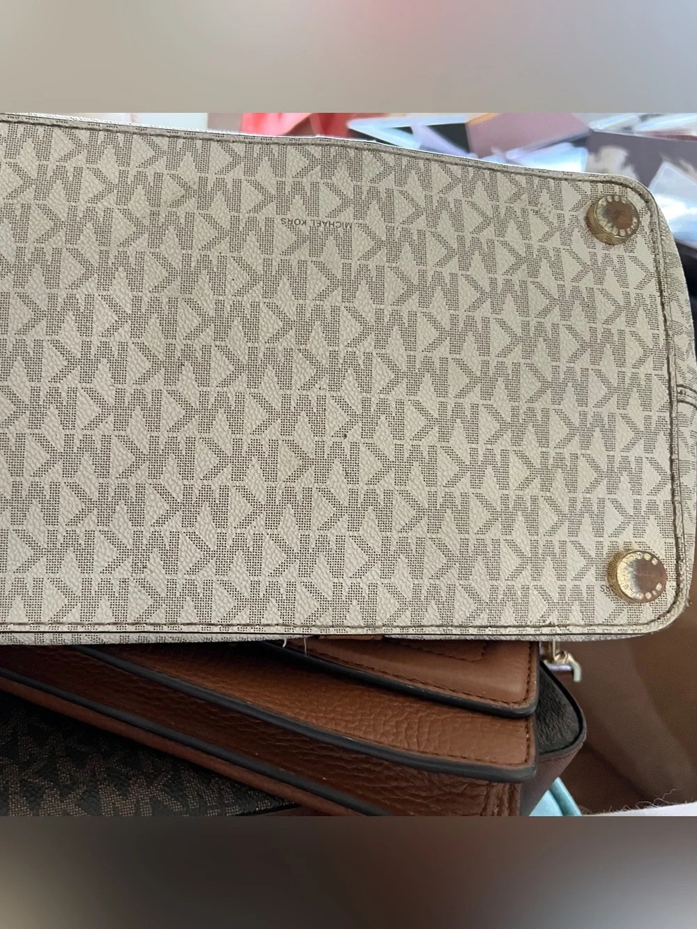 Michael Kors Vanilla Acorn Large Sady Laptop Tote Logo Tote